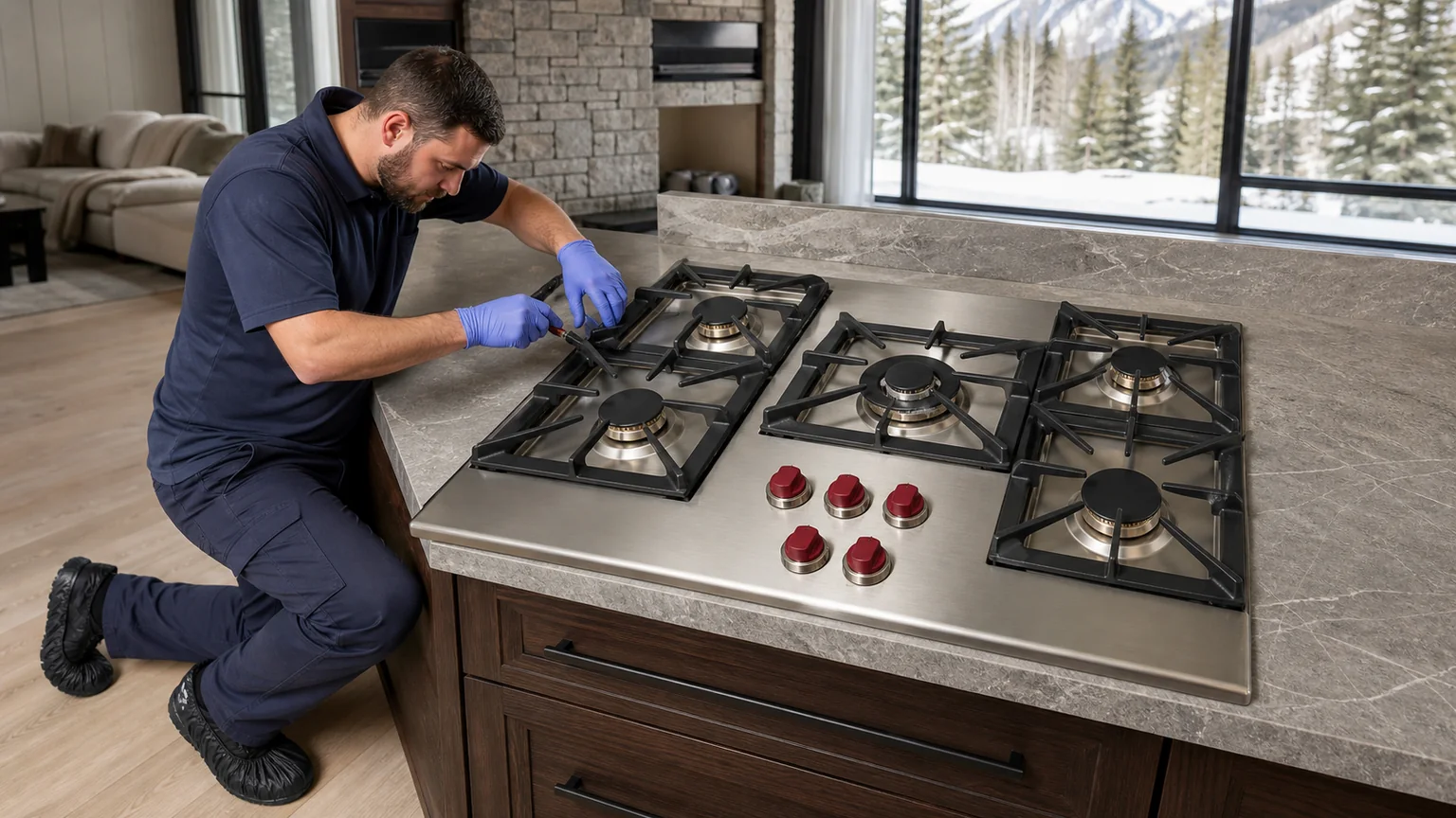Built-in cooktop prepared for a professional diagnostic visit