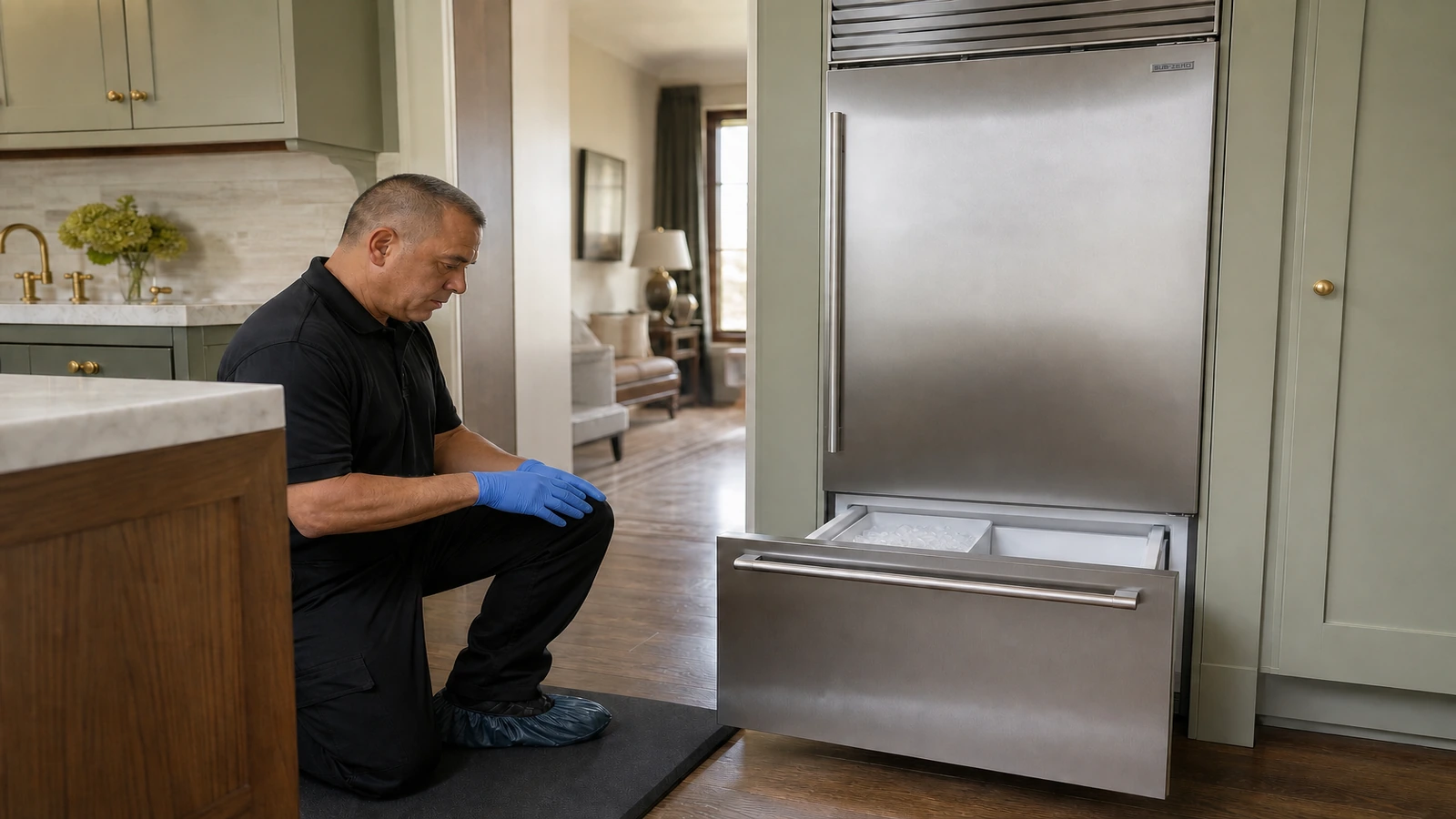 Undercounter ice maker prepared for a professional diagnostic visit