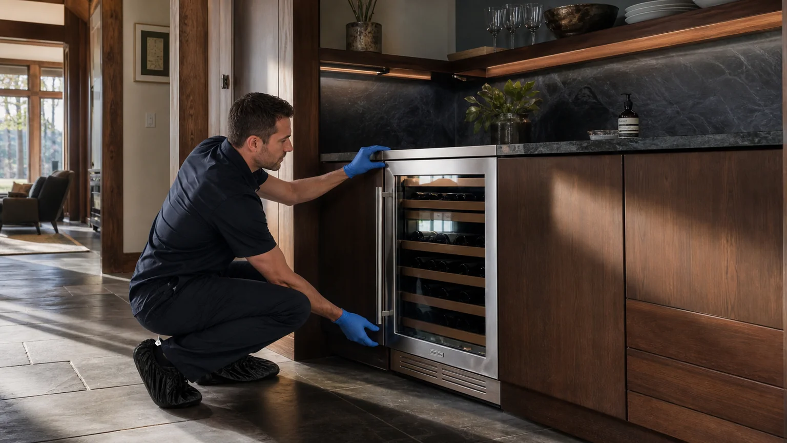 Built-in wine cooler prepared for a professional diagnostic visit